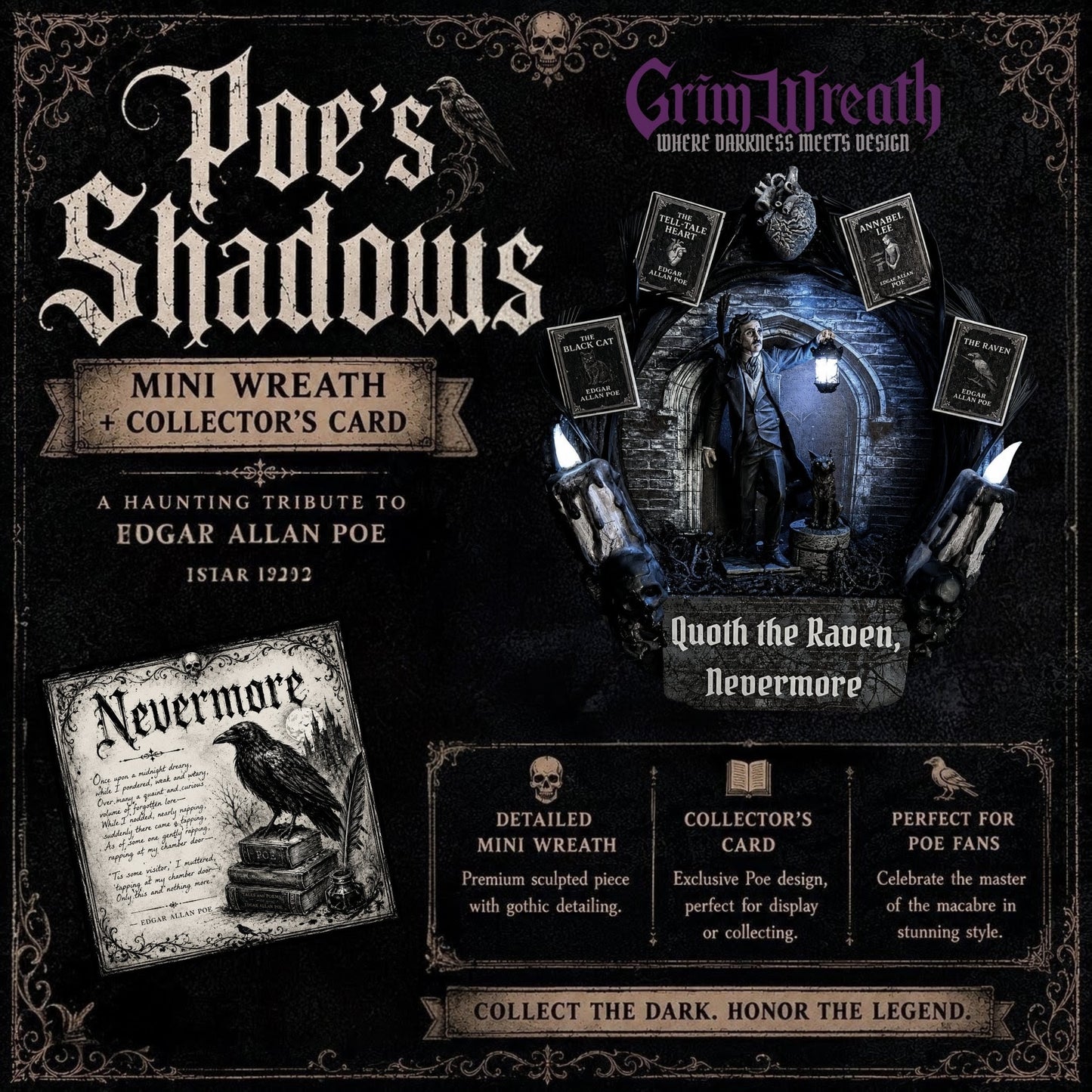 Poe's Shadow Mini Wreath + Collector's Card