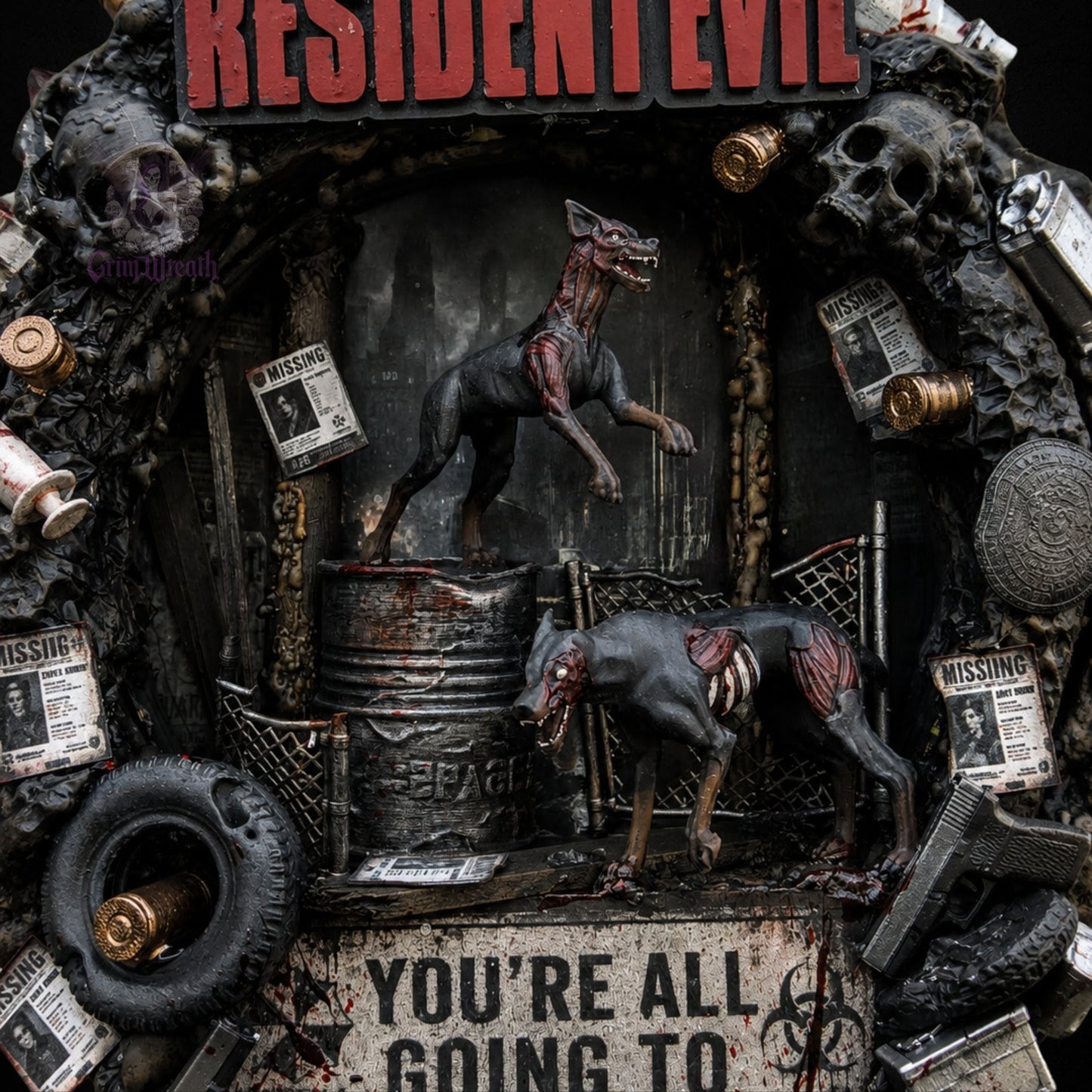 Beware of Cerebus Mini Wreath