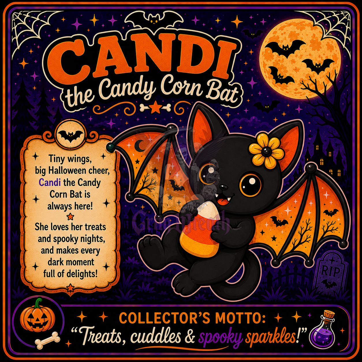Candi the Candy Corn Bat Ornament + Collector's Card